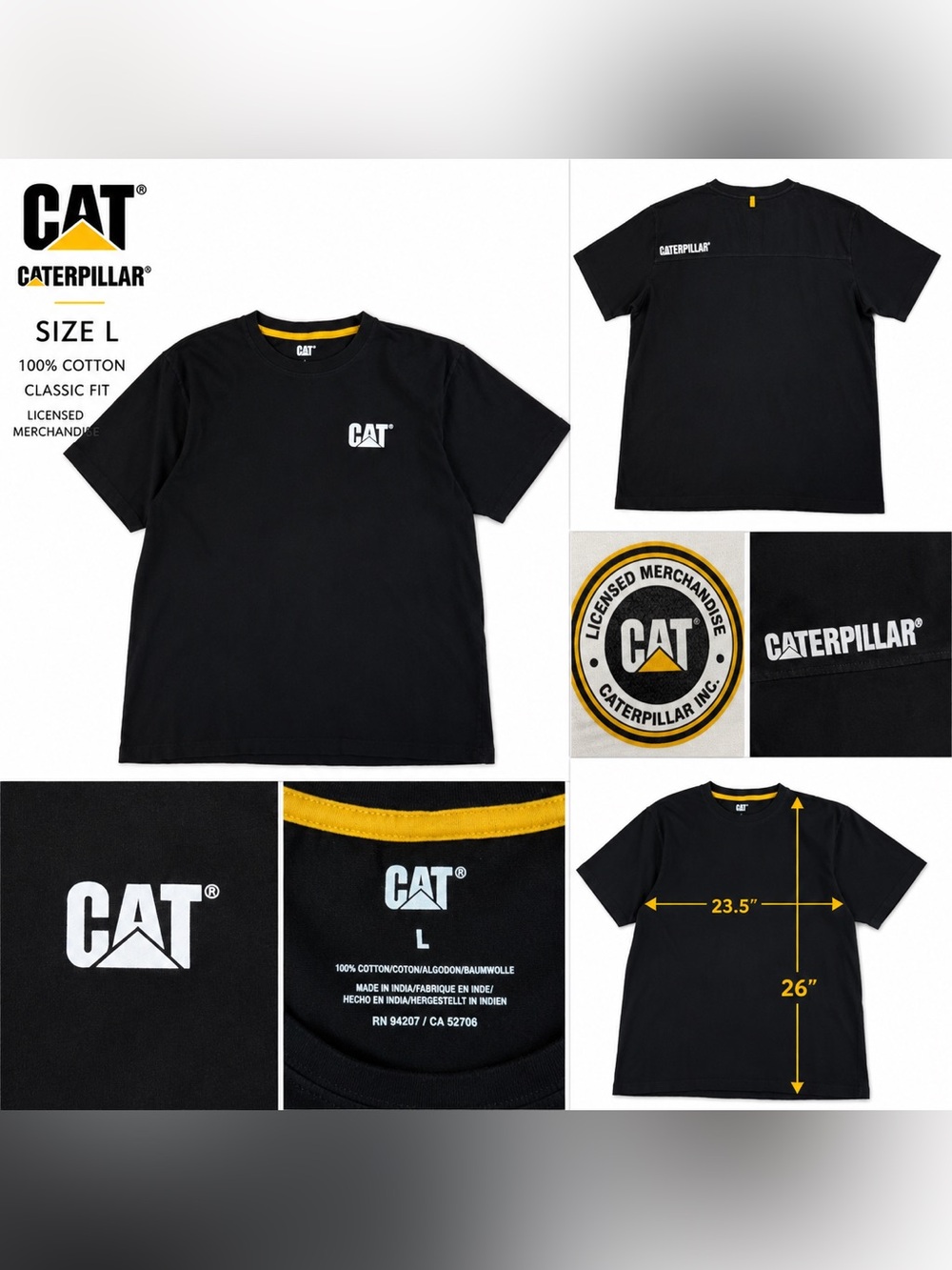 CAT Caterpillar Black Logo Graphic T-Shirt Men’s Large Workwear Heavyweight tee